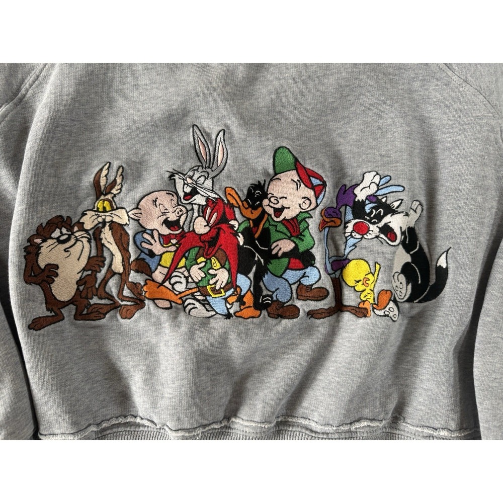 Vintage Looney Tunes Crewneck Sweatshirt XL‎ Crop Embroidered 90s Gray - Picture 3 of 10